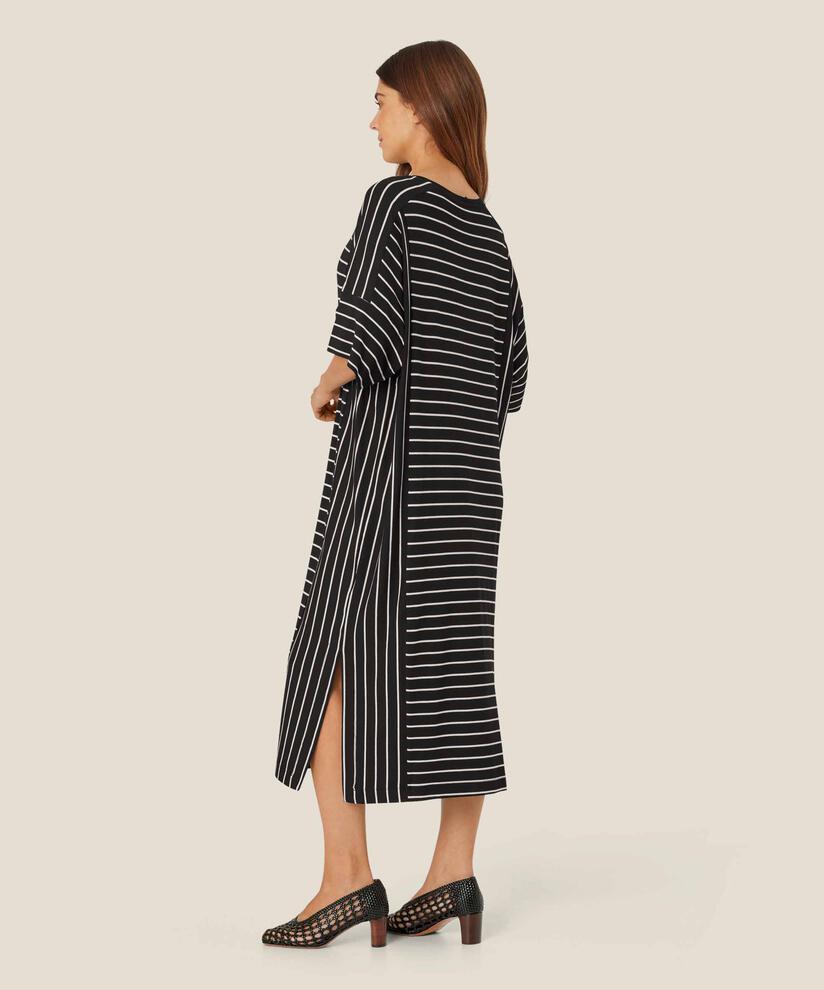 Gestreiftes Jerseykleid mit Rundhalsausschnitt, Black