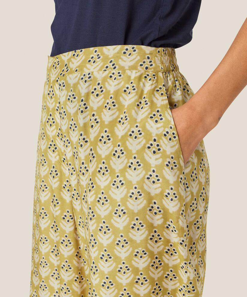 bedruckte Viskosehose mit Eingrifftaschen und elastischem Bund, Burnish Gold