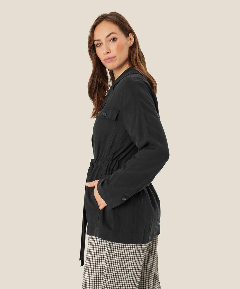 Jacke mit Taschen und Bindebändern in der Taille, Black