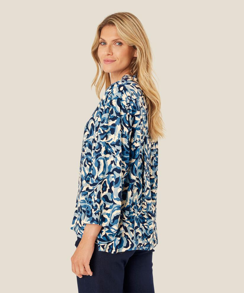 Bedruckte Viskosebluse mit V-Ausschnitt, Ashley Blue