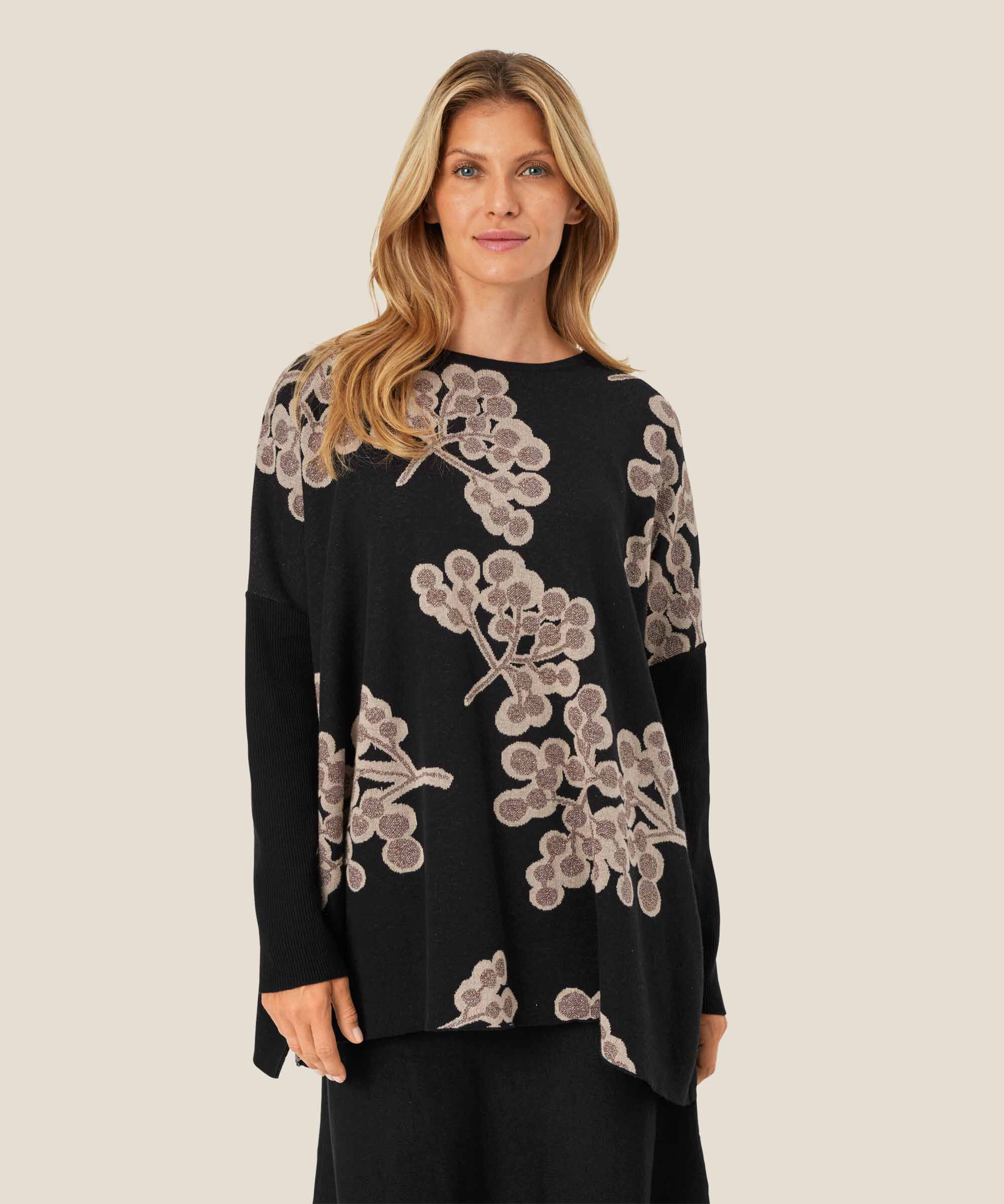 Pullover mit eingewebtem Blumenmuster, Black