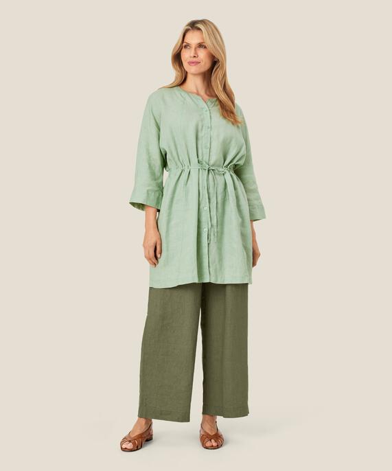 Weite Leinenhose mit elastischem Bund, D. Lichen Green