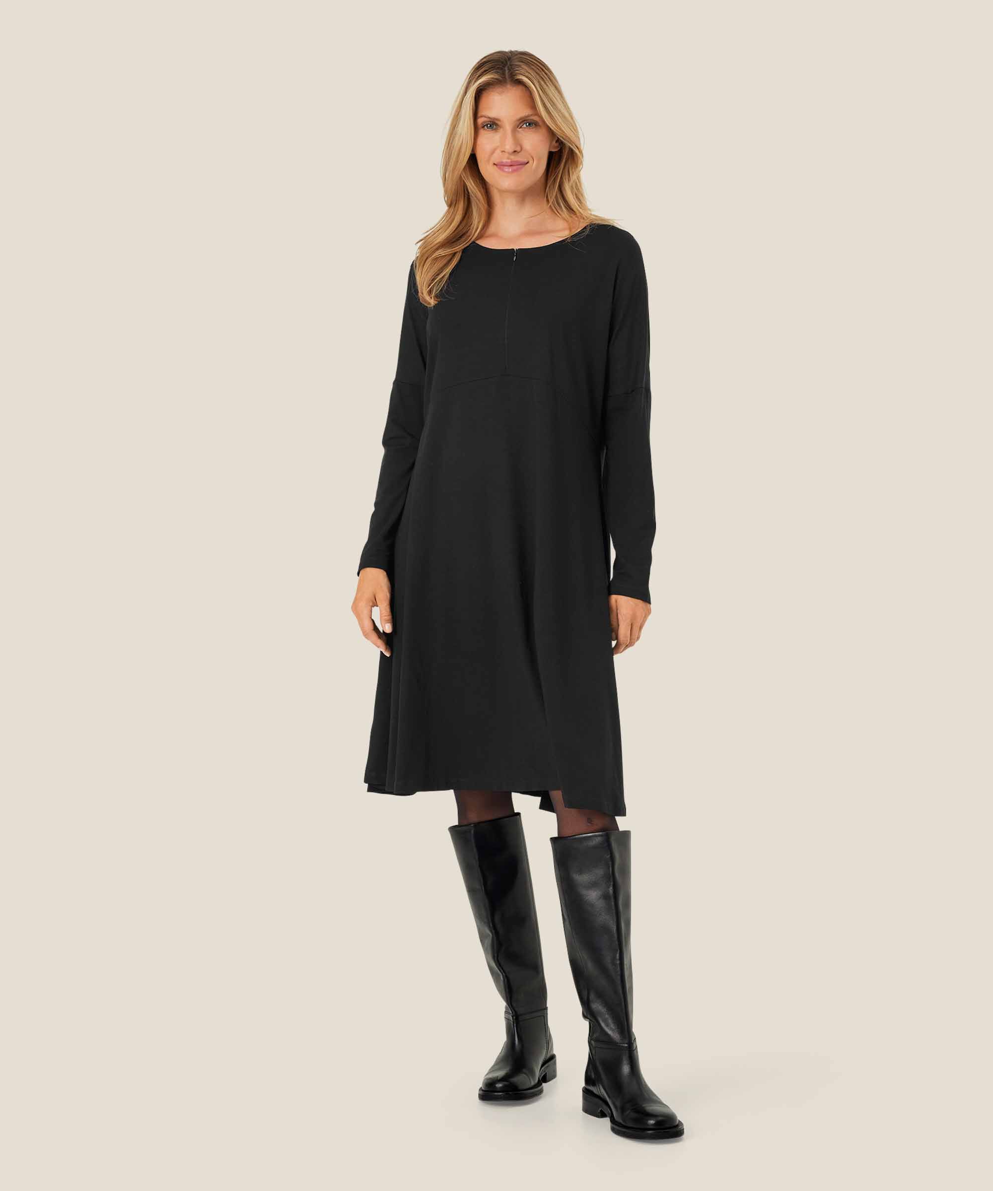 Jerseykleid mit Reißverschluss am Hals, Black