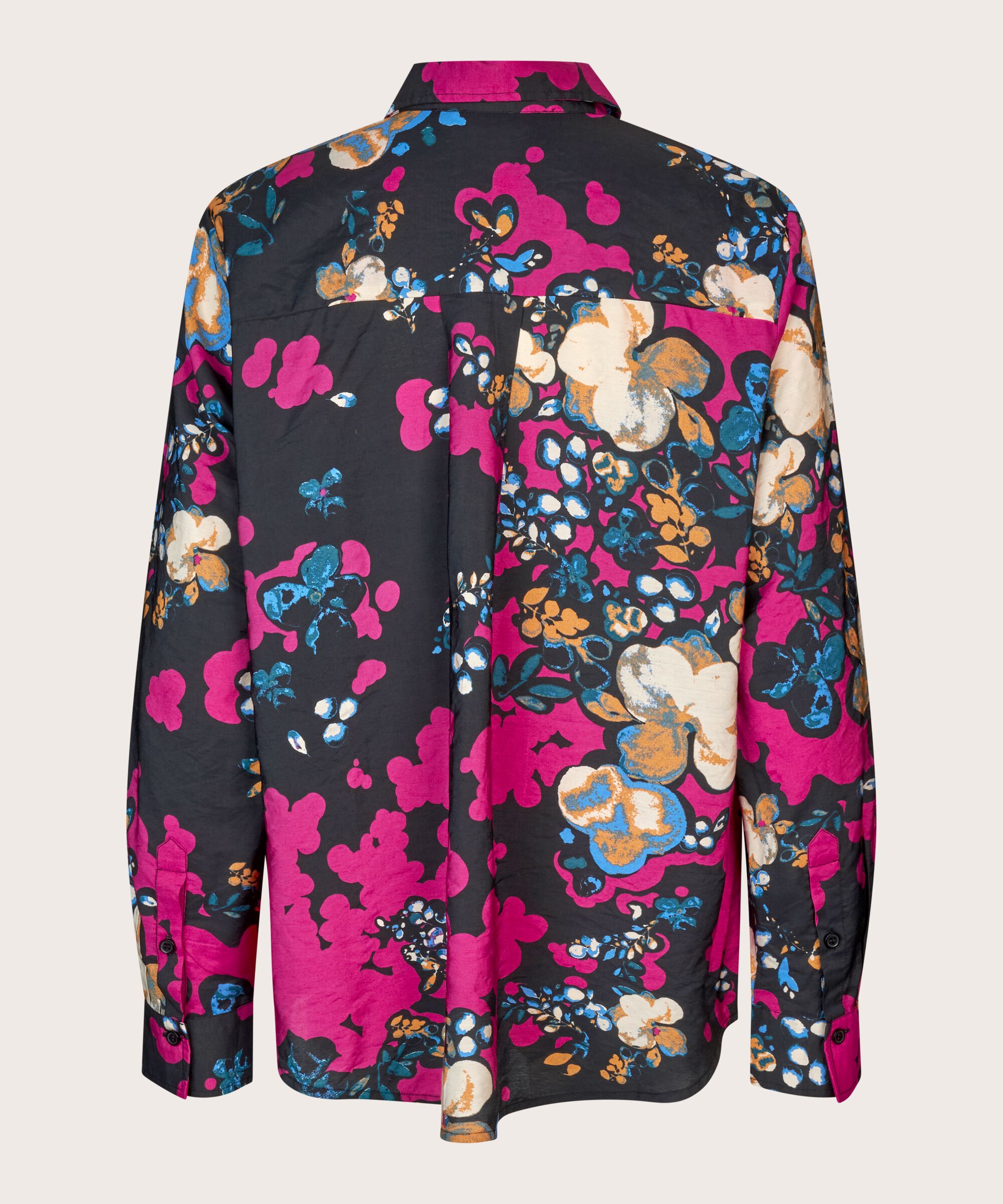 Bedrucktes Viskosehemd mit Falten auf der Rückseite, Fuchsia Red