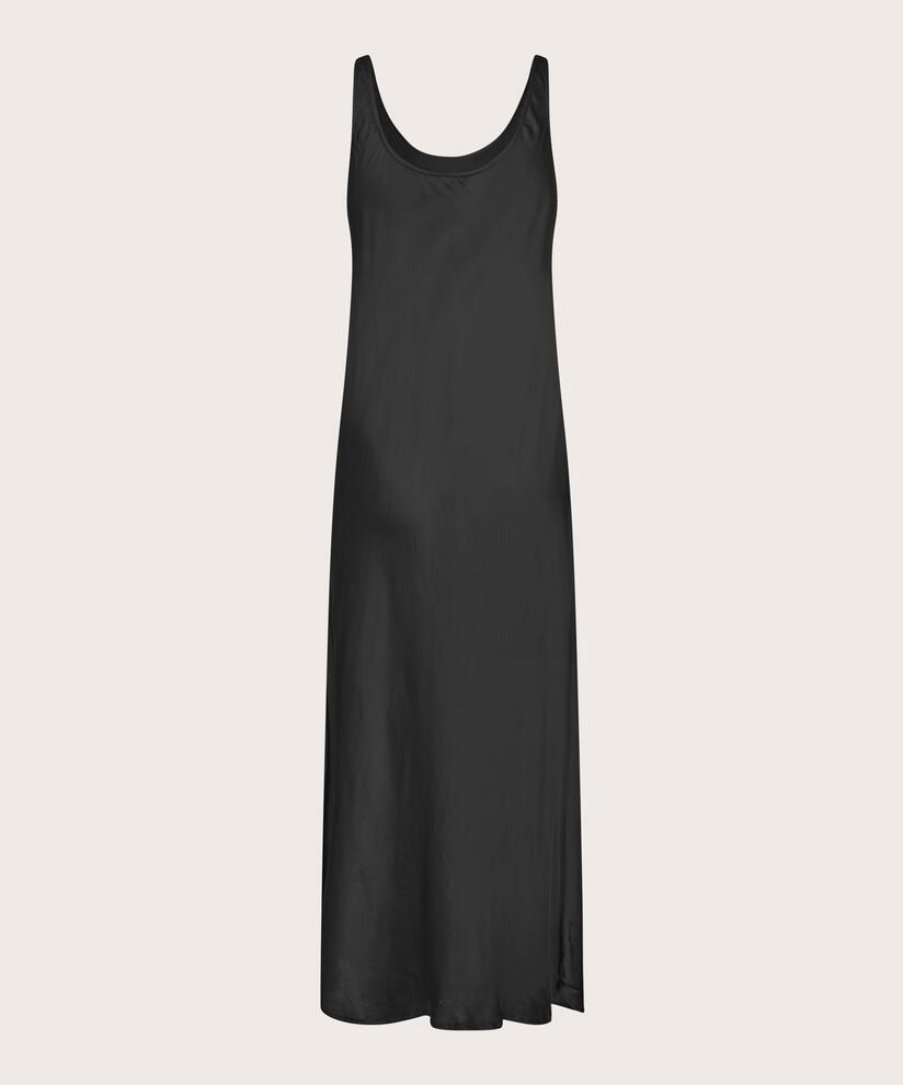Kleid aus Viskosesatin mit tiefem Ausschnitt, Black