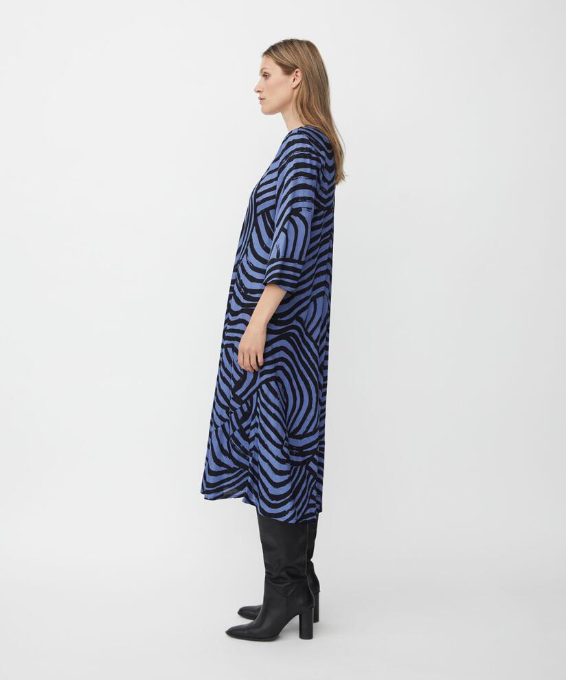 bedrucktes Viskosekleid mit V-Ausschnitt, Bijou Blue