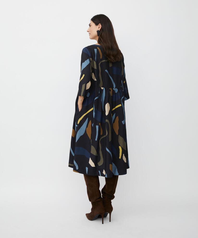 bedrucktes Viskosekleid mit Eingrifftaschen, Proven Blue