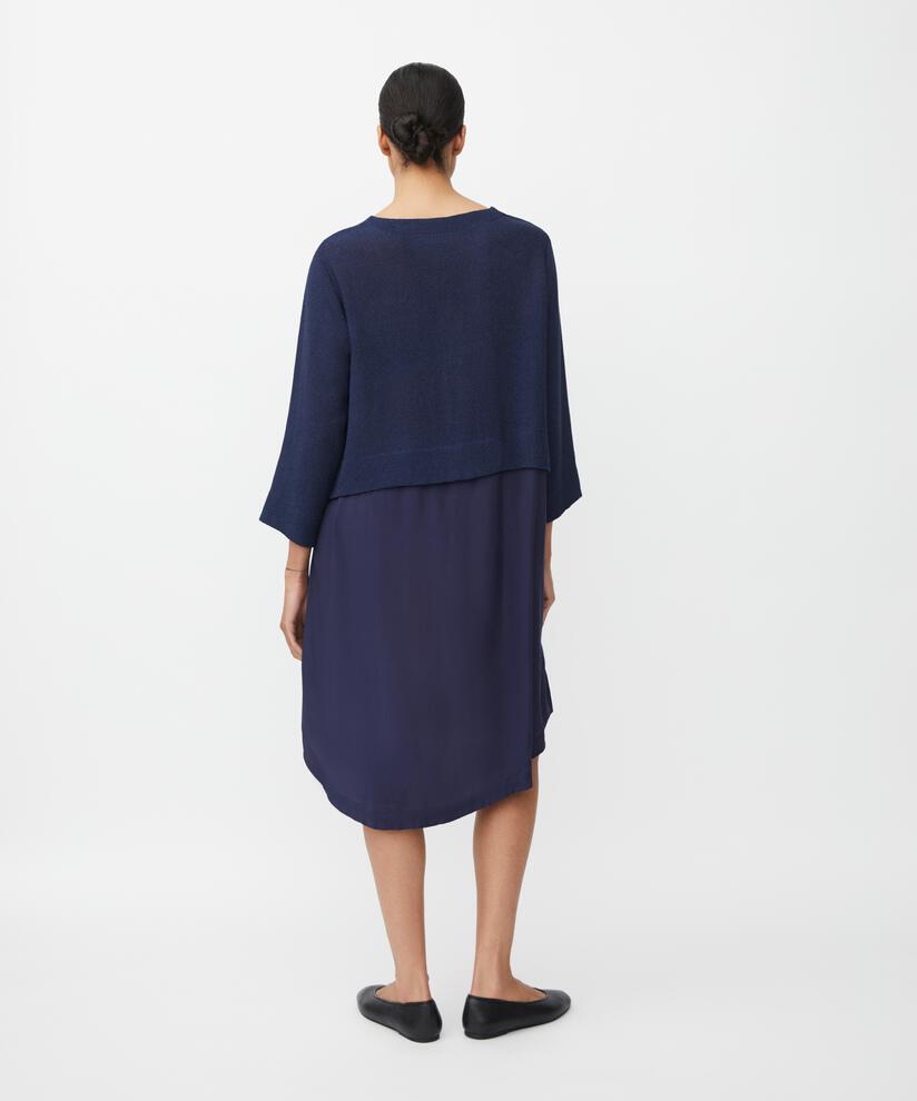 Kleid mit Bouclé-Oberteil und Viskose-Rock, Navy Blazer