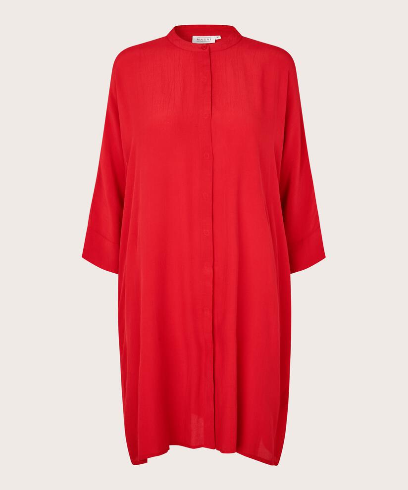 Hemdblusenkleid Aus Viskose Mit Dreiviertelärmeln, Scarlet Sage