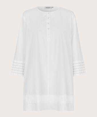 Rundhals-Baumwolltunika mit Knopfleiste, White