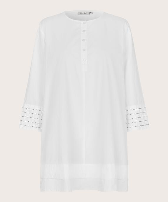 Rundhals-Baumwolltunika mit Knopfleiste, White