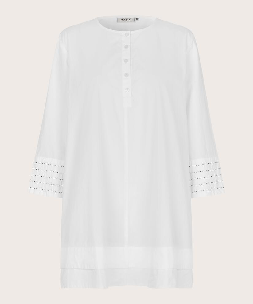 Rundhals-Baumwolltunika mit Knopfleiste, White