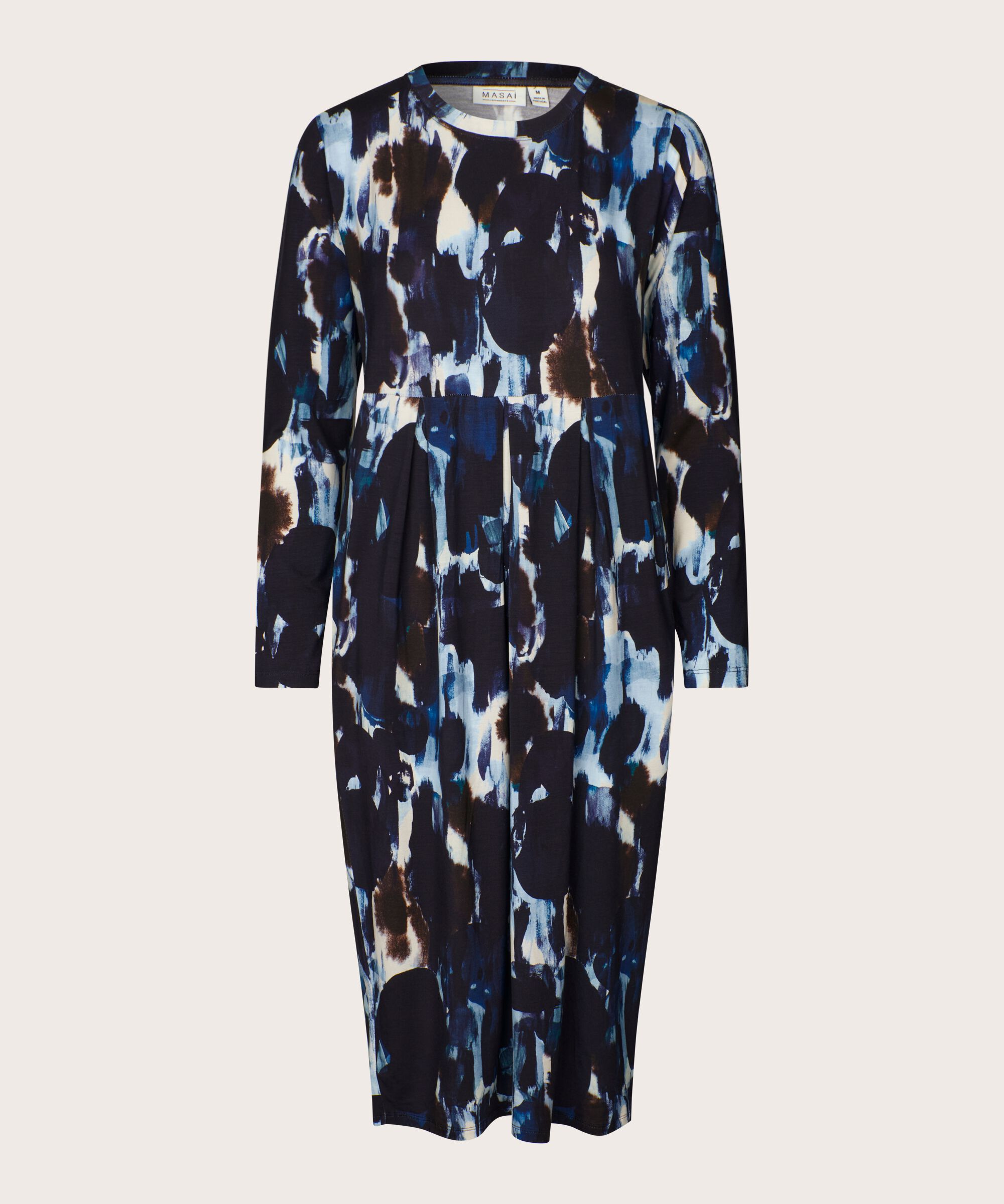 gemustertes Tulpenkleid mit langen Ärmeln, Maritime Blue