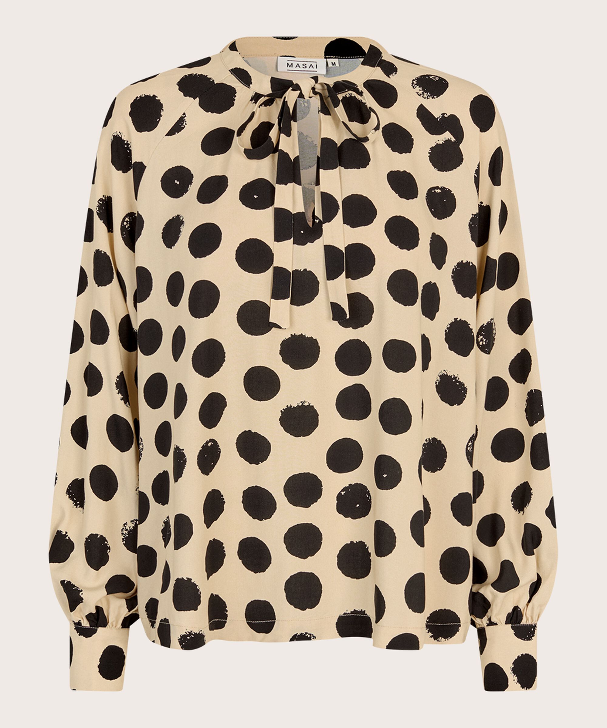 Viskosebluse mit Bindebändern am Hals, Fog