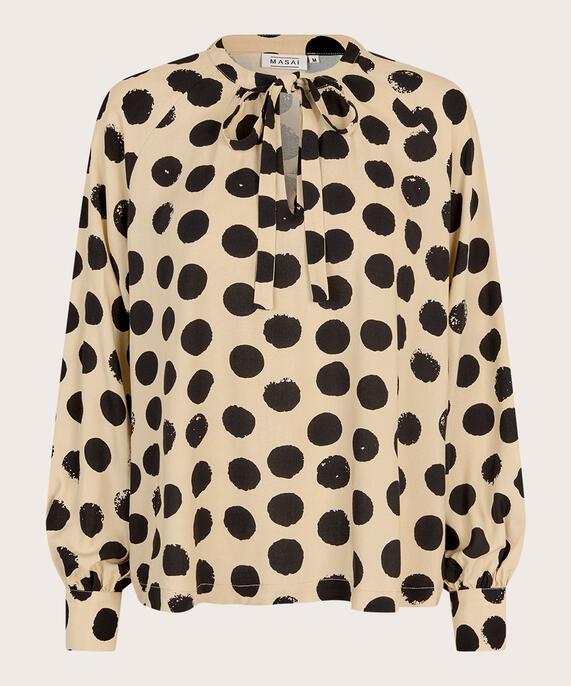 Viskosebluse mit Bindebändern am Hals, Fog