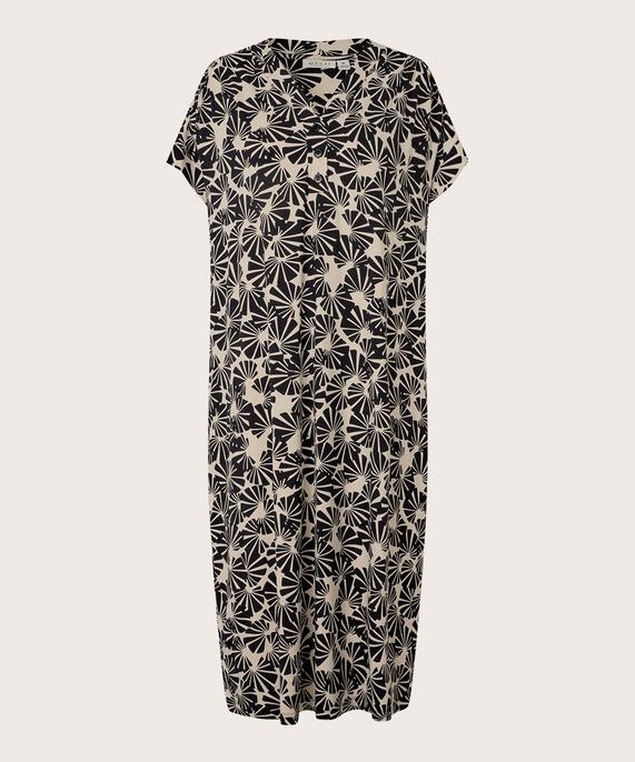 Bedrucktes Jerseykleid mit V-Ausschnitt und Knopfdetail, Fog