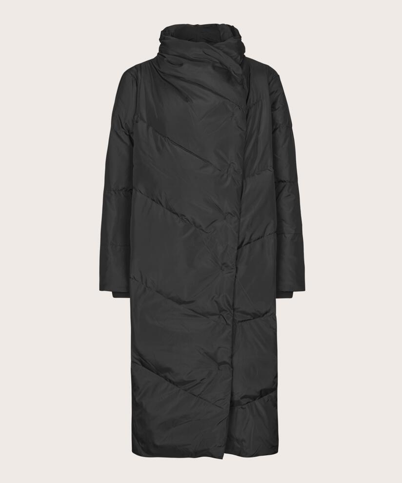 Daunenmantel mit hohem Kragen, Black