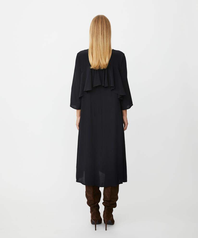 Viskosekleid mit Rundhalsausschnitt und Rüschen, Black