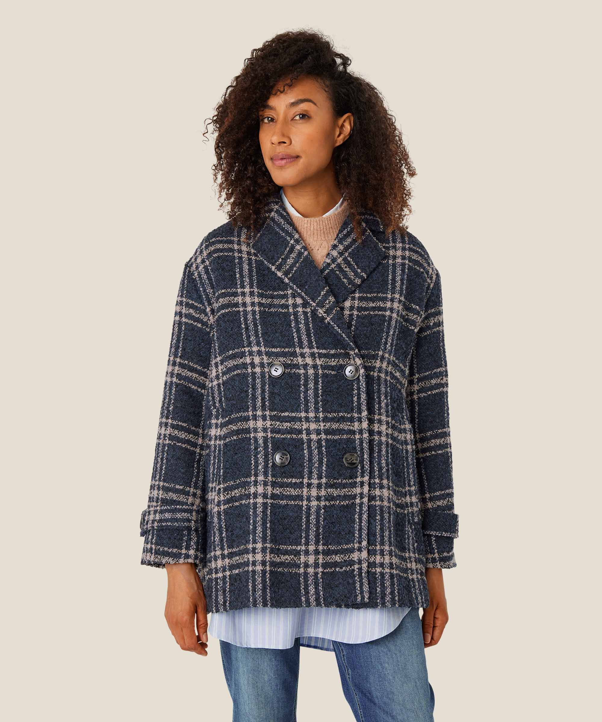 Kurzmantel aus Wollmischung mit zweireihigen Knöpfen, Moonlit Ocean