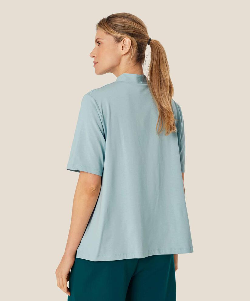 T-Shirt mit V-Ausschnitt und Drapierungen, Blue Haze