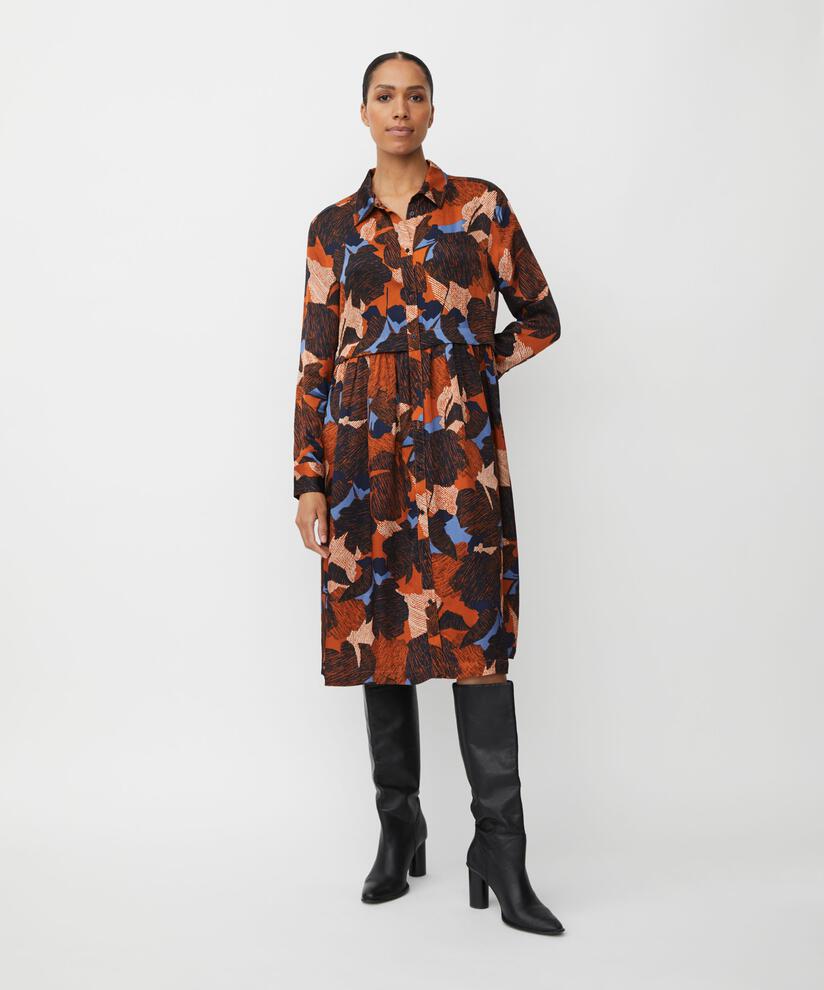 Durchgeknöpftes Kleid aus bedruckter Viskose, Autumnal