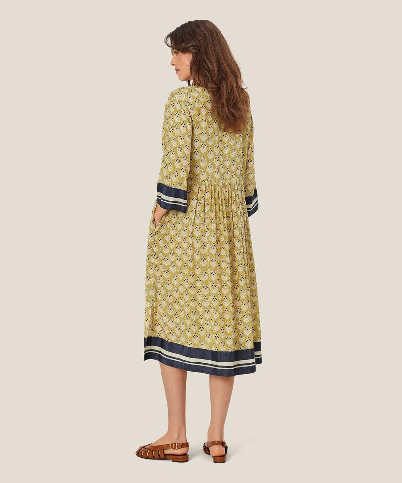 Viskosekleid mit Drapierungen am Rücken und Eingrifftaschen, Burnish Gold