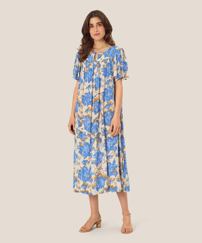 gemustertes Viskosekleid mit vielen Falten, Nebulas Blue