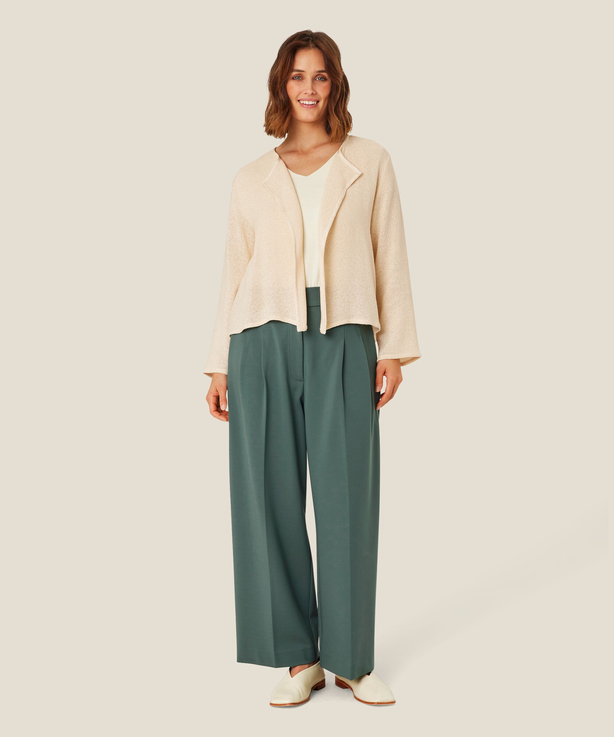 Hose aus Jersey mit weitem Bein und Eingrifftaschen, Balsam Green