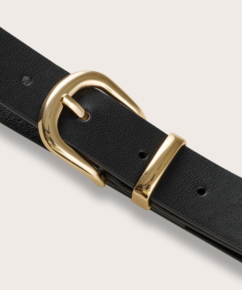 schmaler Gürtel mit goldener Schnalle, Black