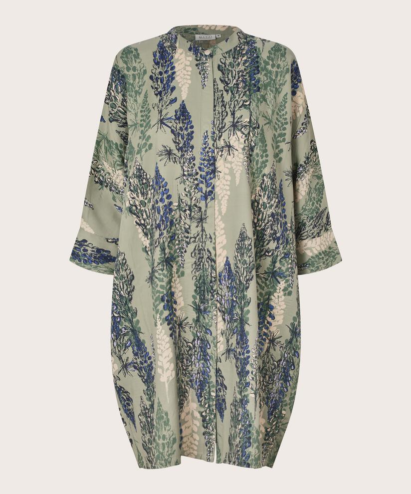 Gemustertes Hemdblusenkleid Aus Viskose, Seagrass