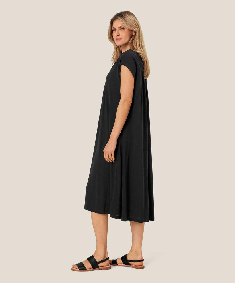 kurzärmliges Jerseykleid mit femininen Falten, Black