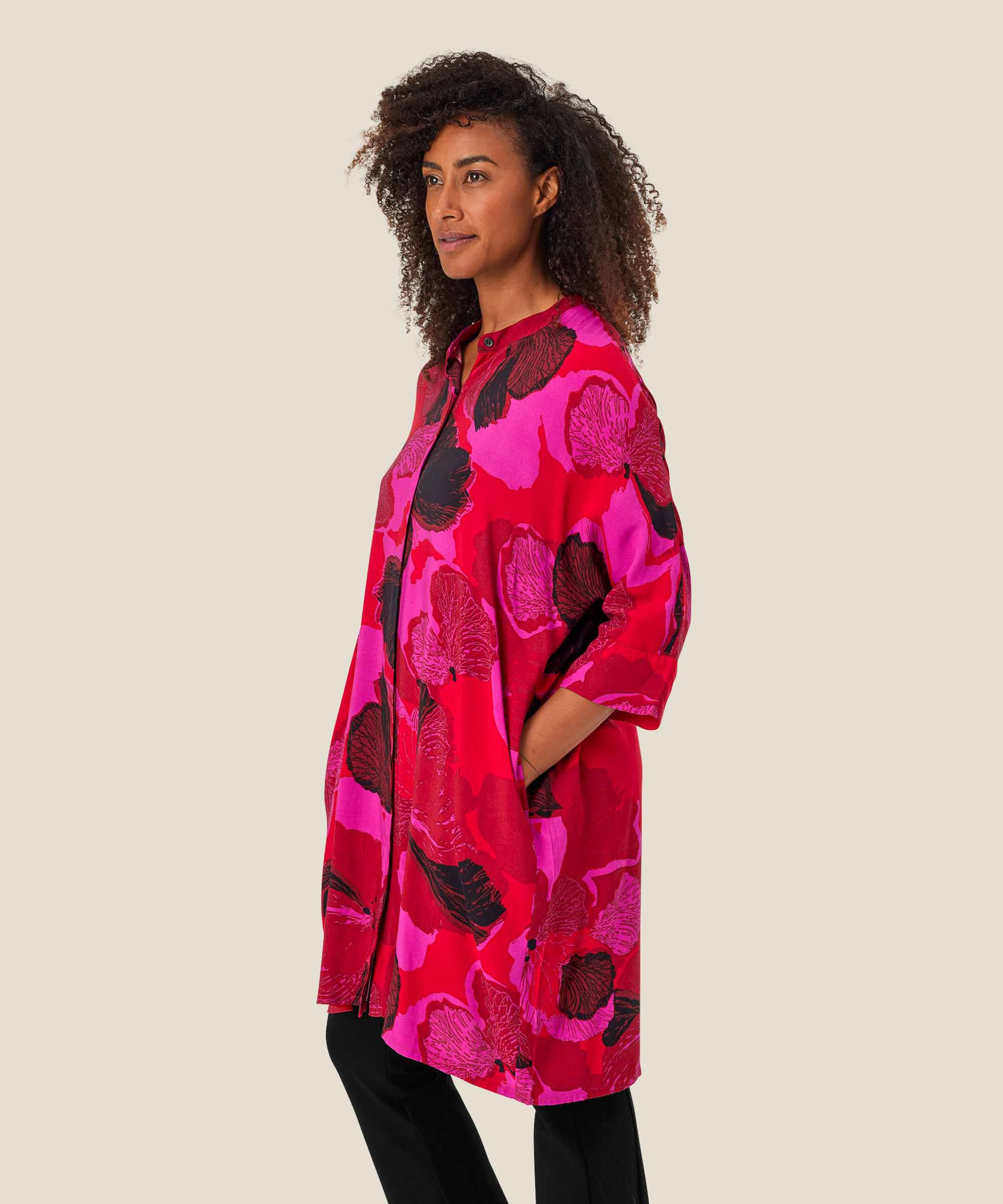 Gemustertes Hemdblusenkleid Aus Viskose, Haute Red