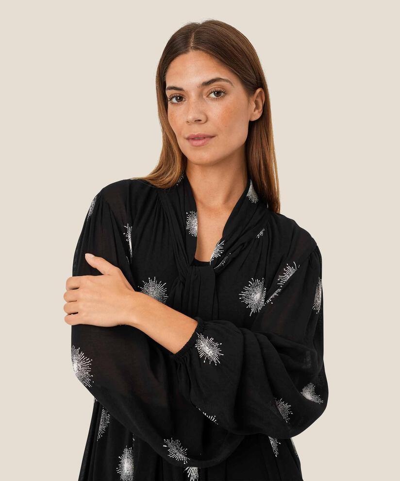 Transparente Tunika mit Bindebändern am Hals, Black