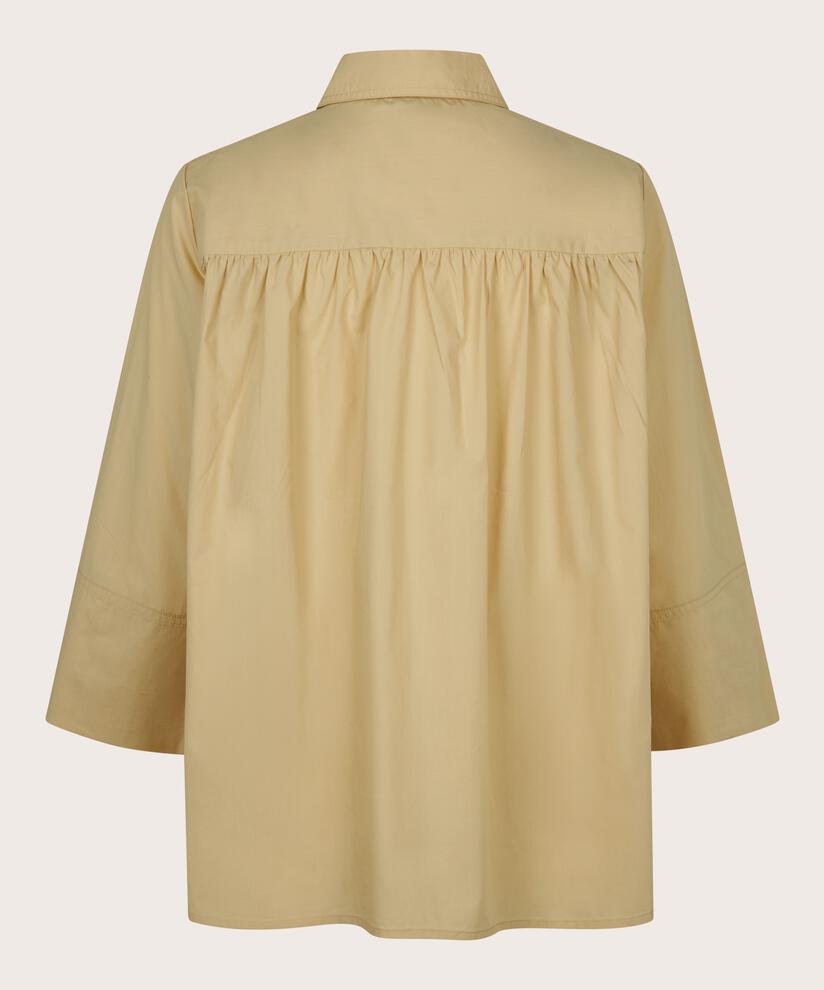 Baumwolltop mit Kragen und Knopfleiste, Pale Khaki