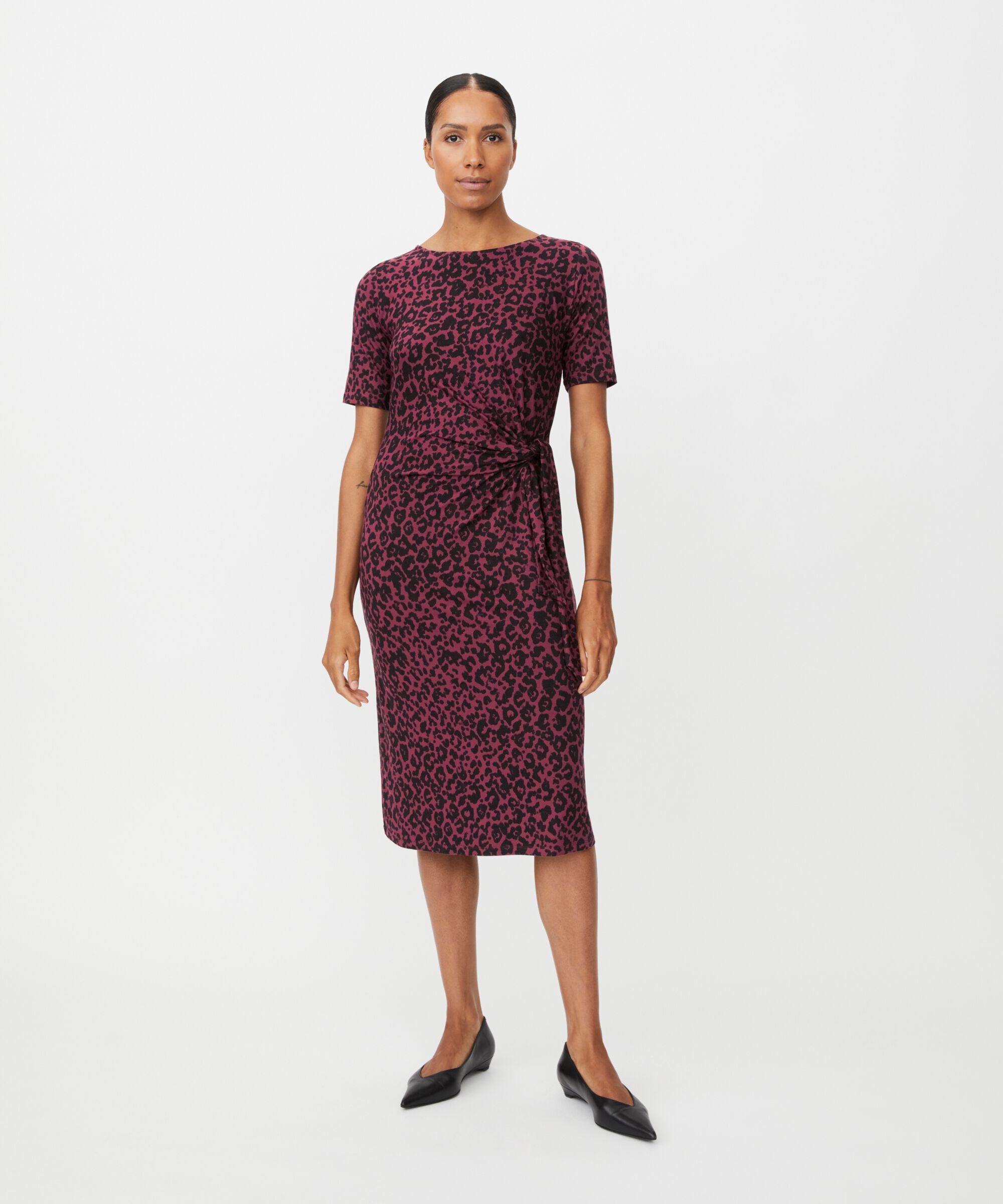 bedrucktes Jerseykleid mit Wickeleffekt, Tawny Port