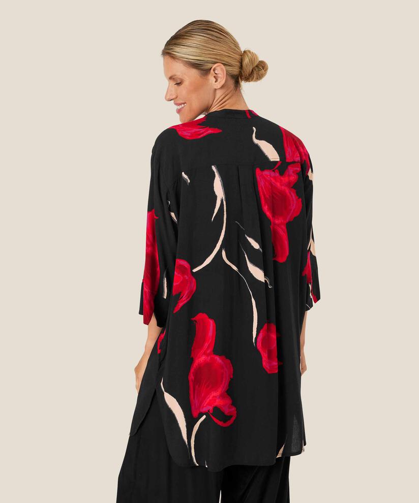 Bedrucktes Viskosehemd mit Seitenschlitz, Haute Red