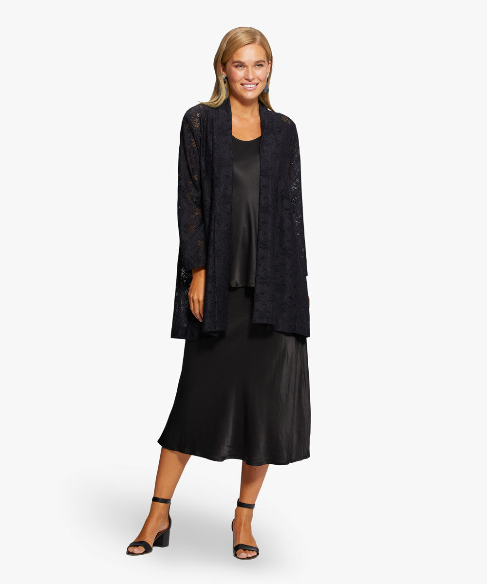 Satinrock mit schmalem Gummizug in der Taille, Black