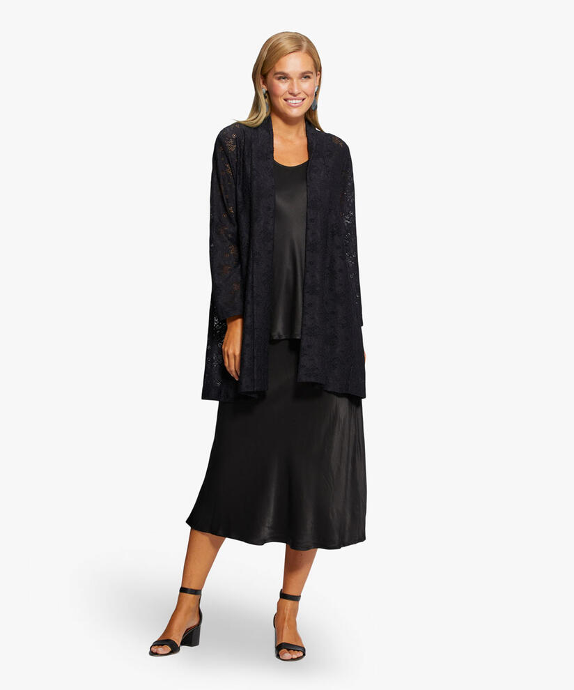 Satinrock mit schmalem Gummizug in der Taille, Black