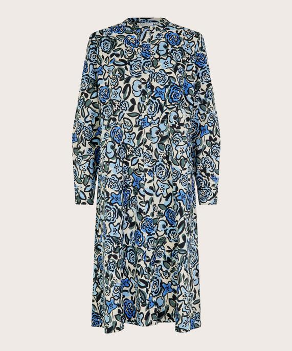 Kleid aus geblümter Baumwolle mit verdeckter Knopfleiste, Blue Bonnet
