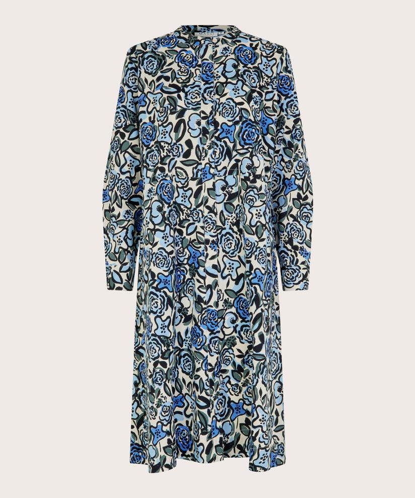 Kleid aus geblümter Baumwolle mit verdeckter Knopfleiste, Blue Bonnet