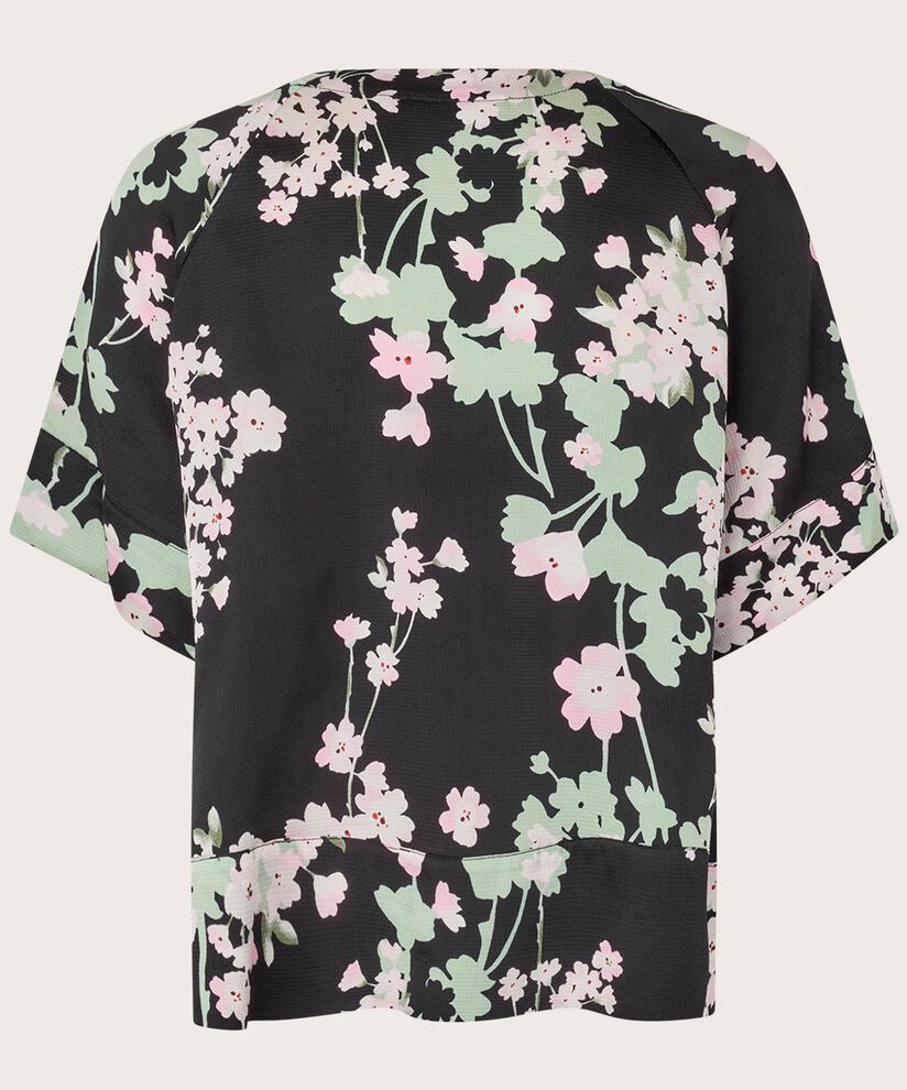 Geblümte Viskosebluse mit kurzen Ärmeln, Pink Lady