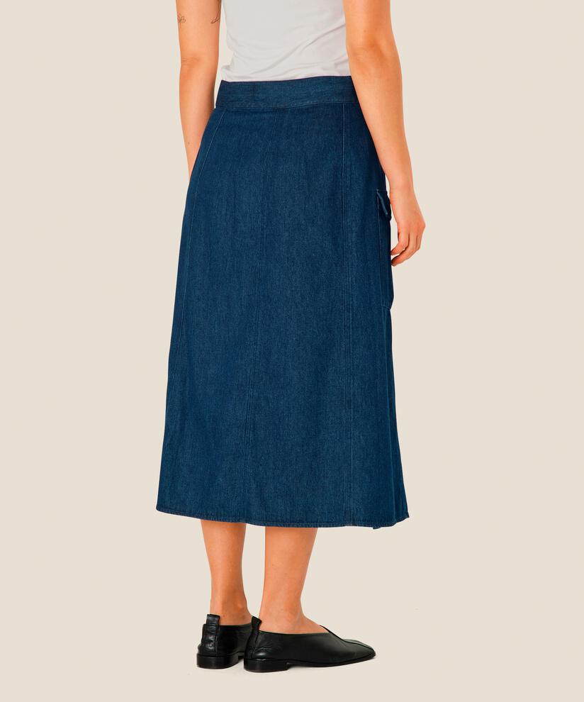 Jeansrock mit Gürtel und Wickeleffekt, Dark Denim