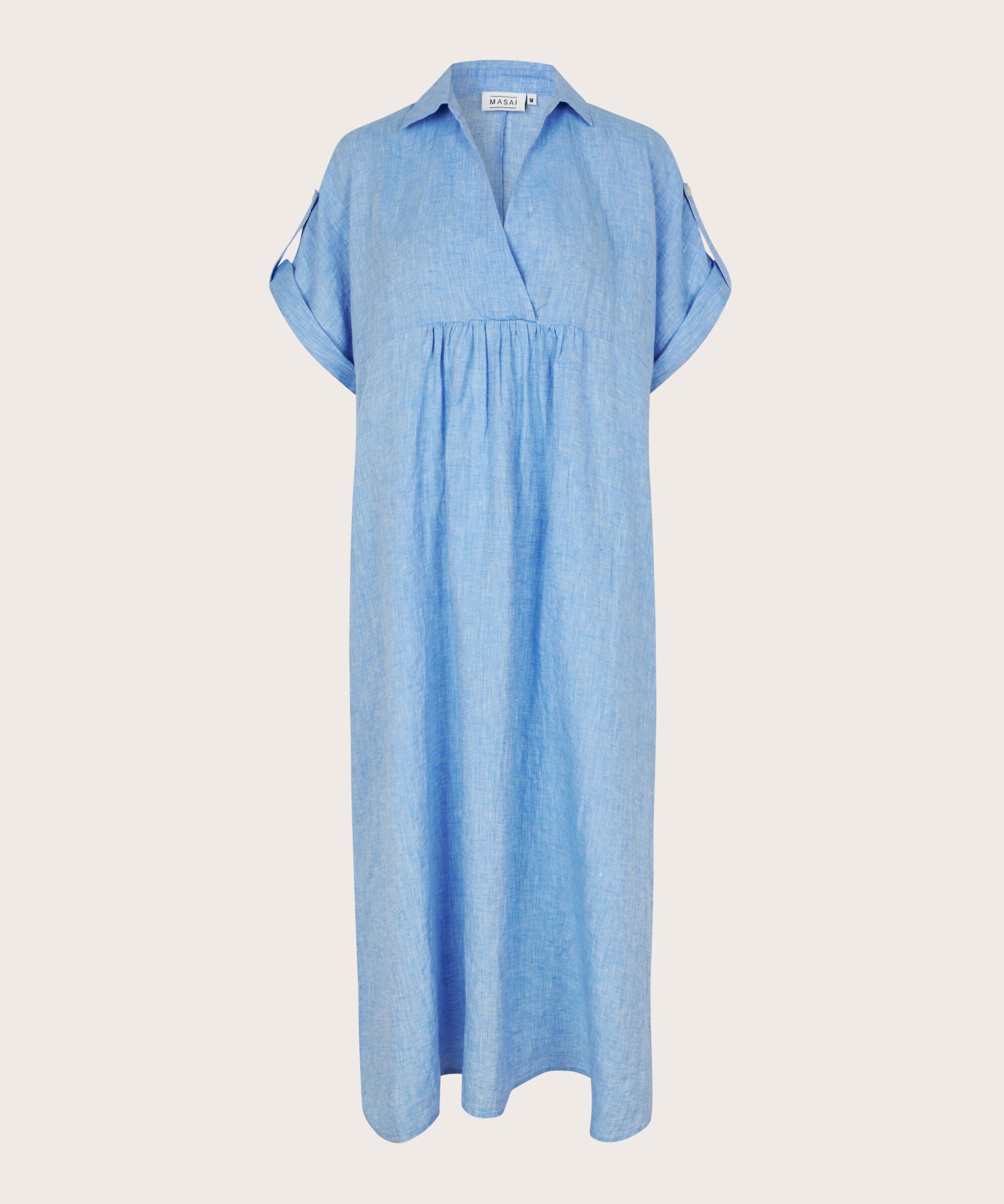 Langes Leinenkleid mit Kragen und Seitenschlitz, Marina