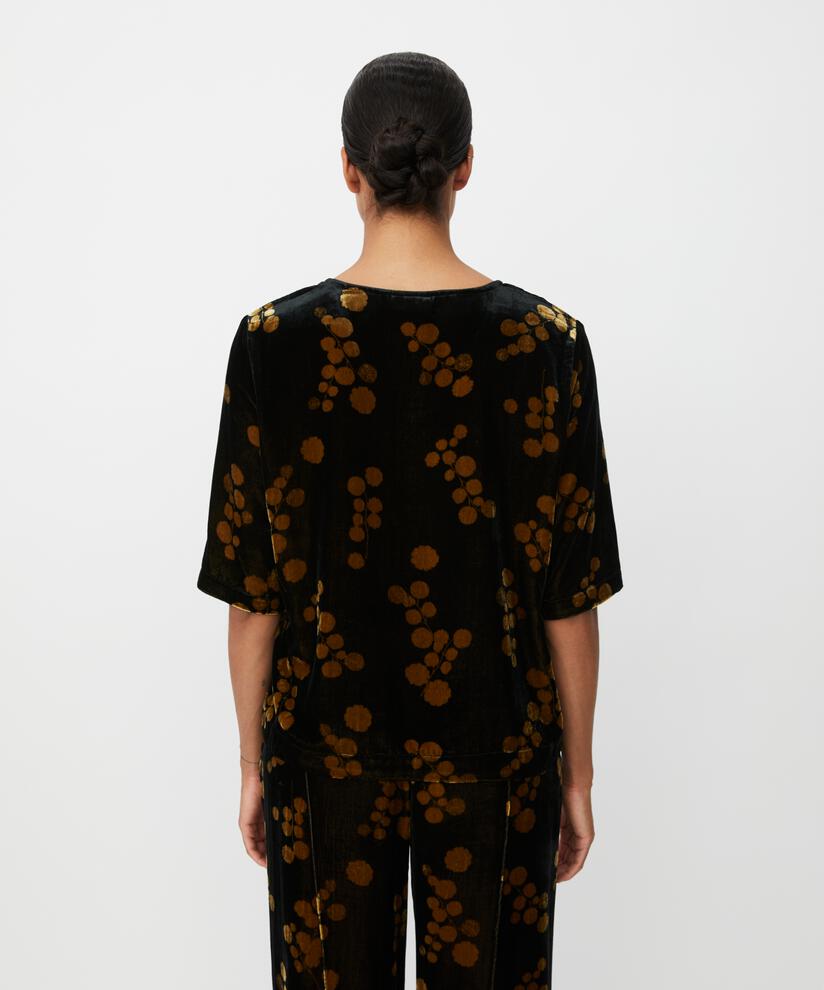 bedruckte Veloursbluse mit 1/2 Ärmeln und V-Ausschnitt, Rubber