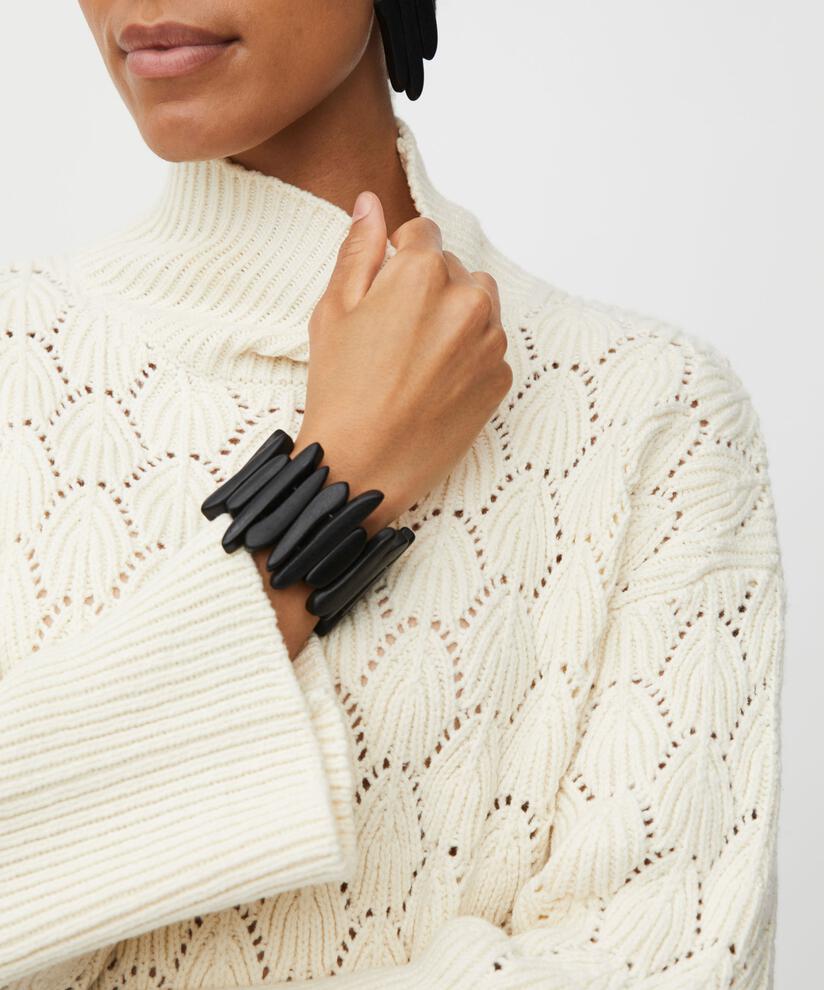 elastisches Armband mit schwarzen Holzperlen, Black