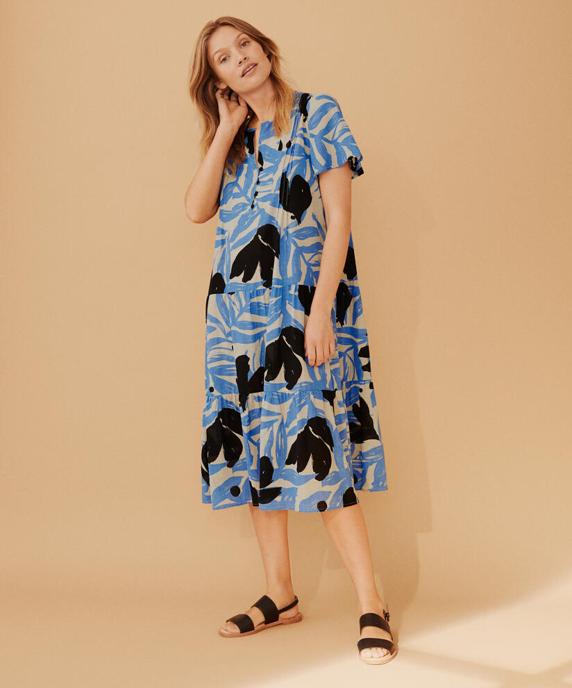 Bedrucktes Kleid aus Baumwollmischung mit Flügelärmeln, Marina