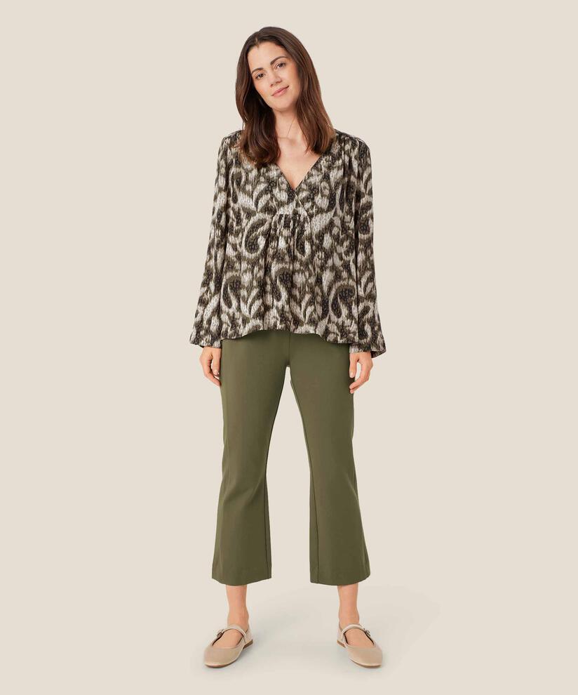 Viskosebluse mit gesmoktem Detail, Sea Turtle