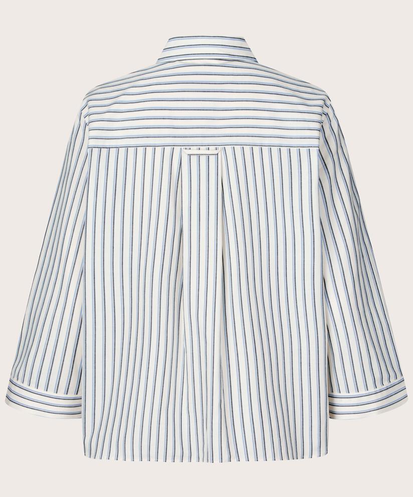 Gestreiftes Baumwollhemdbluse mit Dreiviertelärmeln, Blue Bonnet