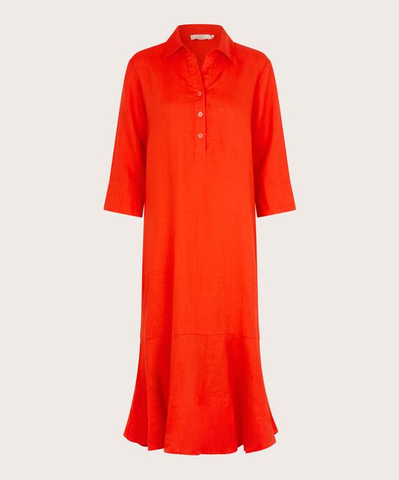 Leinenkleid mit Knöpfen und Taschen, Orange com