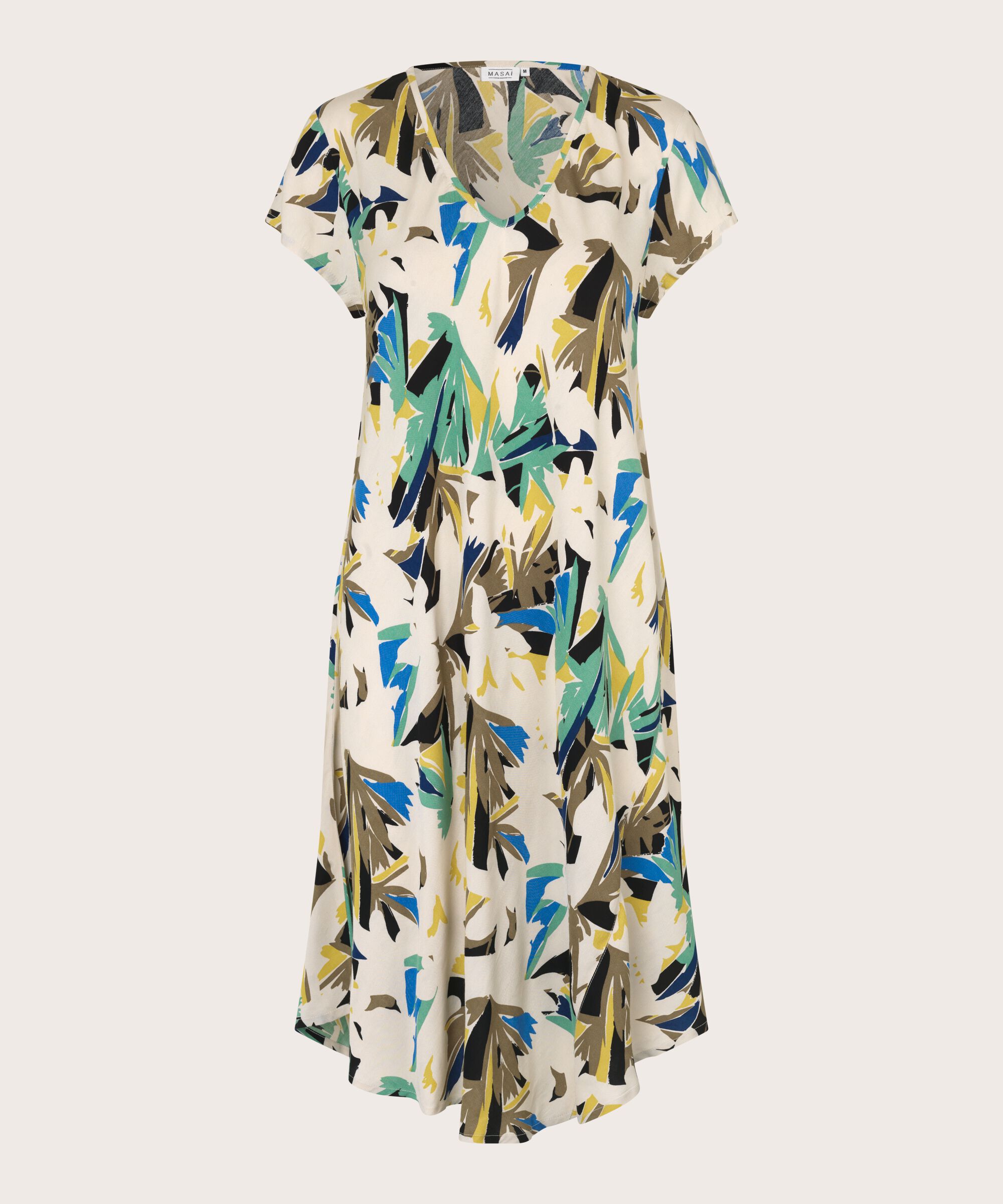 Bedrucktes Viskosekleid mit V-Ausschnitt, Dusky Green